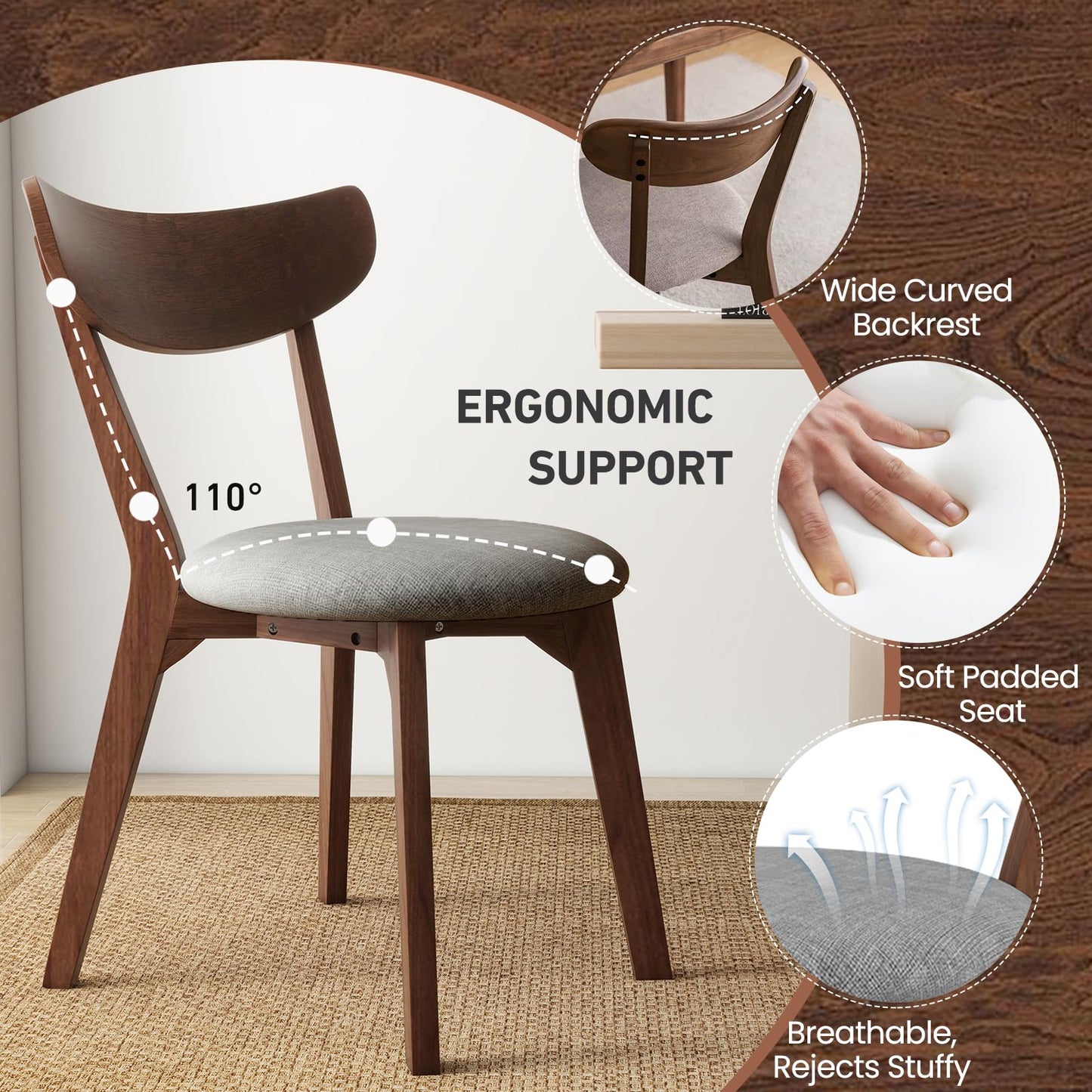 NAFORT Round Dining Table Set for 2, Mid-Century Modern Bistro Table and Chairs, Wood Kitchen Table w/Cushioned Chairs, Compact 3 Piece Dinette Set for Office, Small Spaces, Kitchen, Breakfast Nook