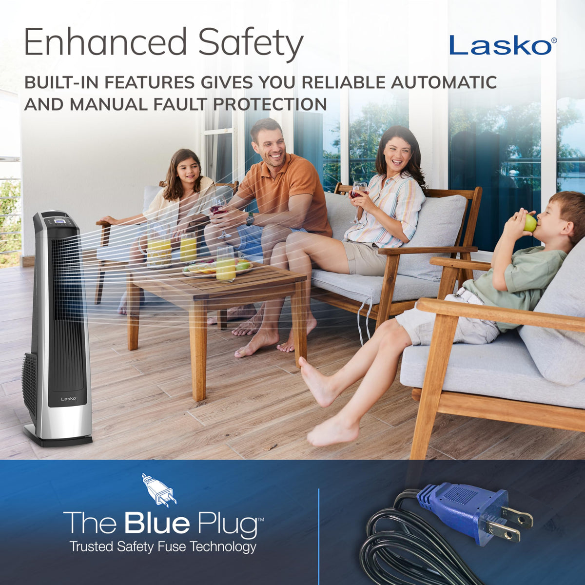 Lasko High Velocity Oscillating Tower Fan for Bedroom, Garage, Basement, and Gym with Remote Control, Timer, 3 Powerful Speeds, 35" Silver/Black, U35115