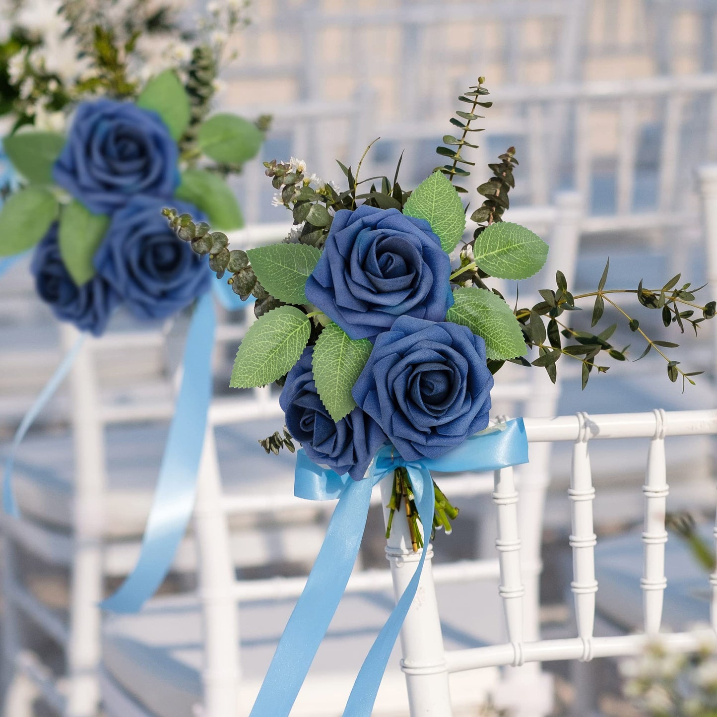 Mocoosy 50Pcs Roses Artificial Flowers, Navy Blue Fake Roses for Decorations, Real Touch Foam Rose Bulk with Stems DIY Wedding Bouquet Bridal Shower Mother's Day Floral Arrangement Party Home Decor