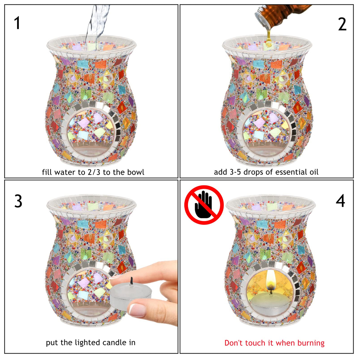 Lyellfe 2 Pack Essential Oil Burner, Fragrance Oil Warmer, Decorative Tealight Candle Holder, Incense Aromatherapy Oil Diffuser, Scented Wax Warmer for Gift Home Table Decor, Mosaic Glass