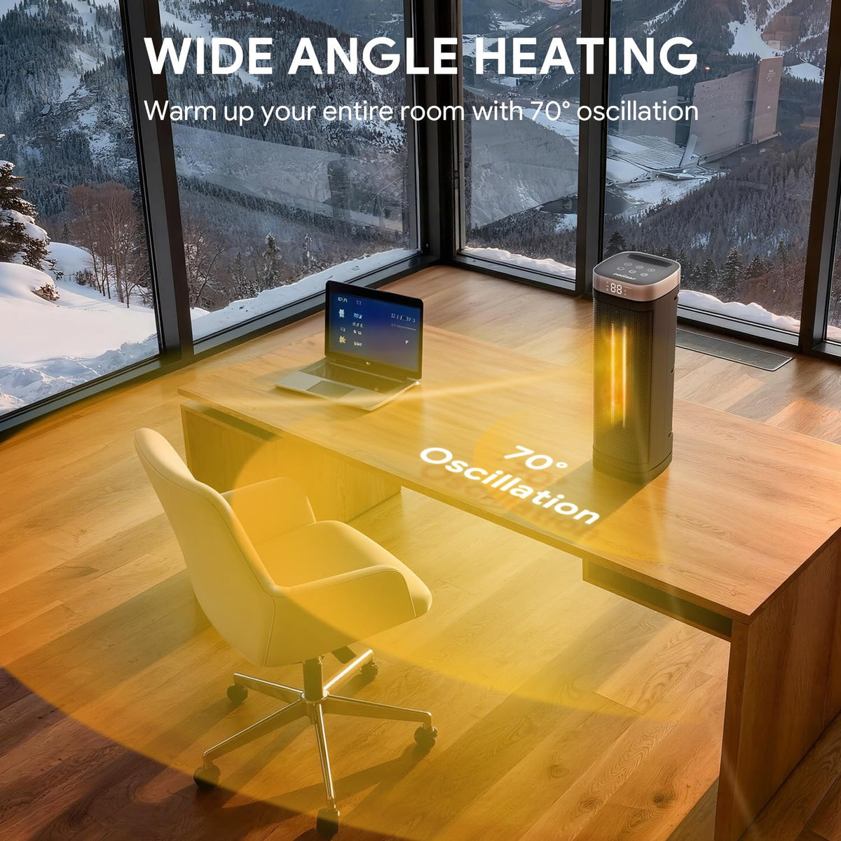 17 Inches Space Heater, 1500W Electric Heaters for Indoor Use with Thermostat, 70° Oscillation, 5 Modes, Remote, 12H Timer, Quiet Portable Heater for Office, Bedroom, Large Room