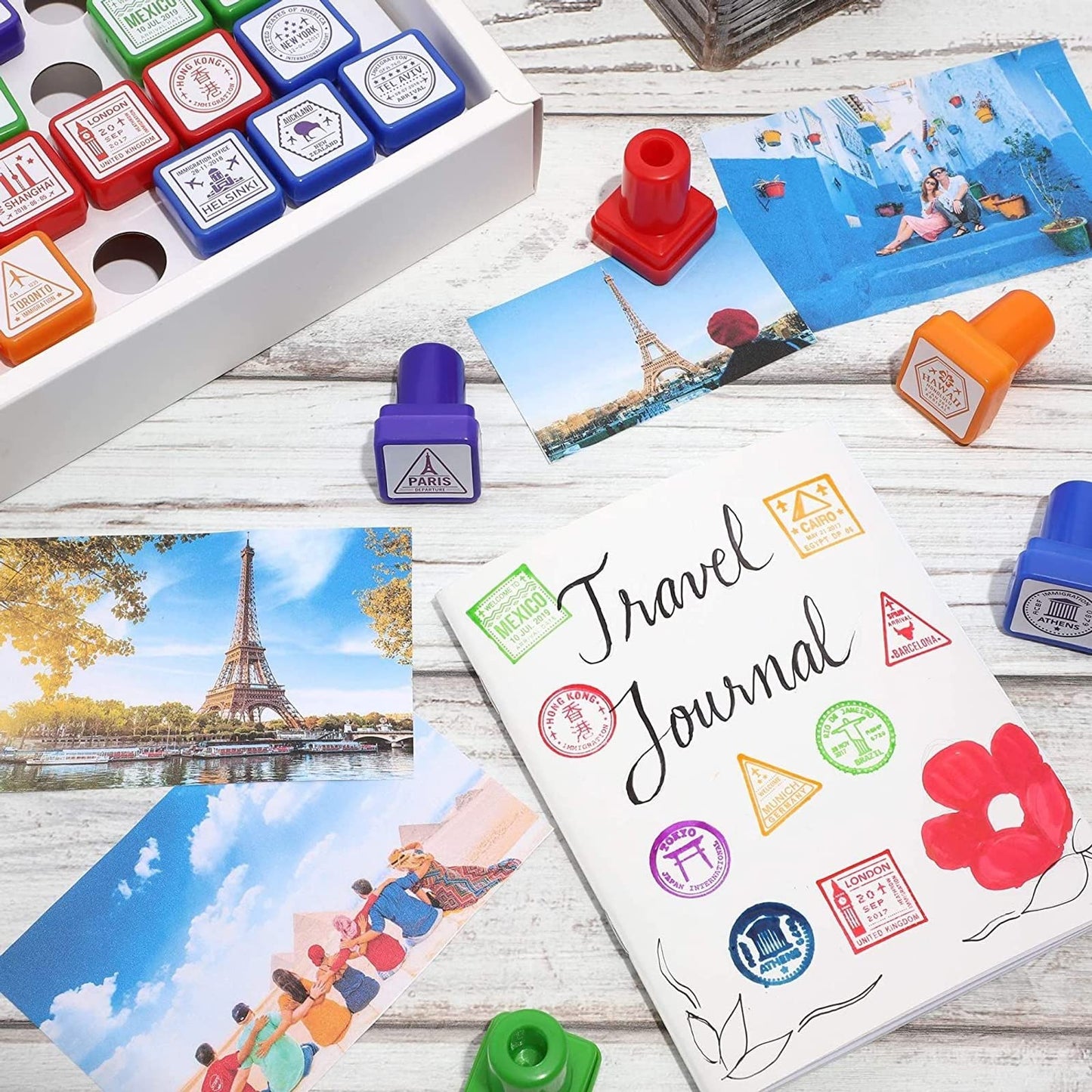 Passport Stamps, City and Country Stamp Set (1 x 1 in, 26 Pieces)