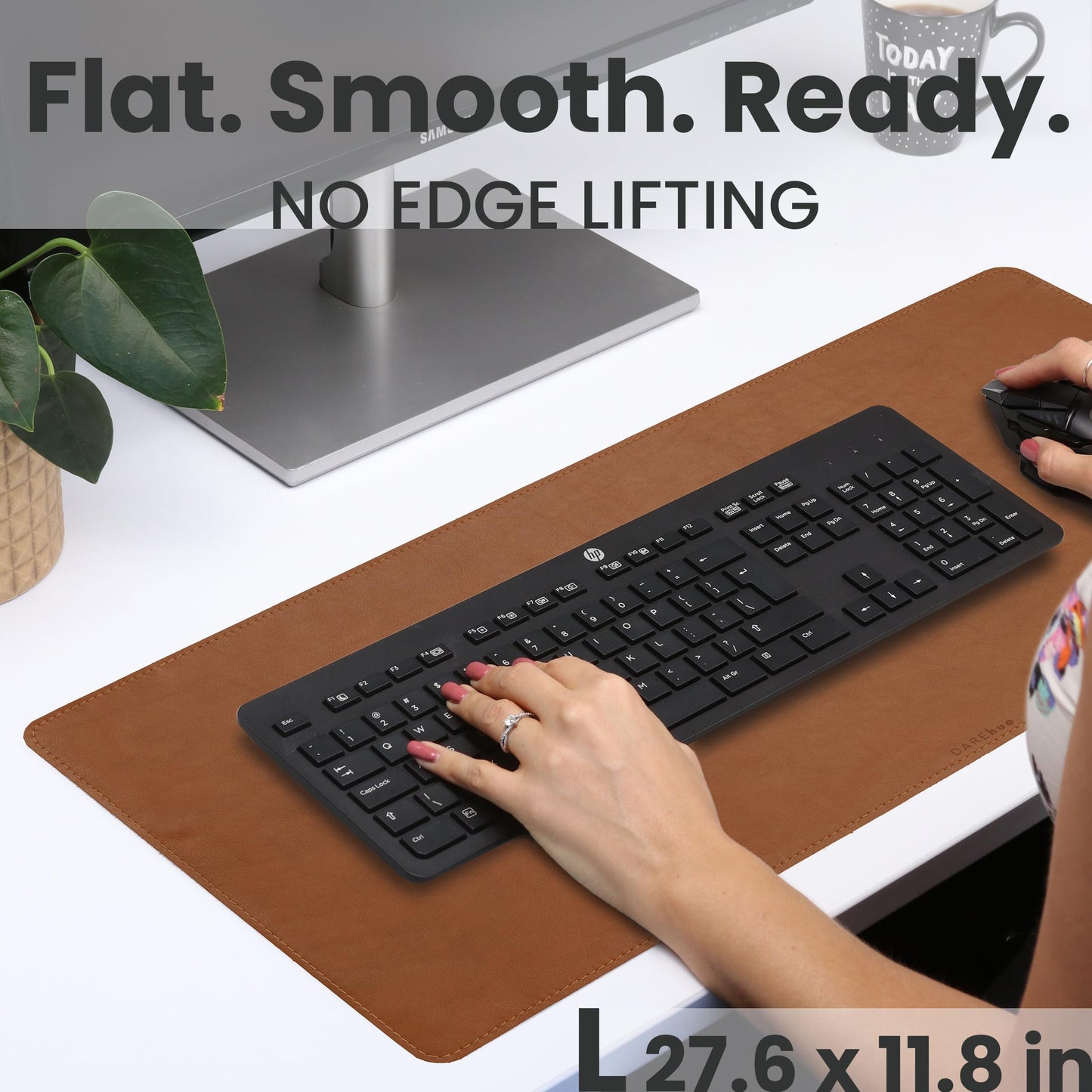 DAREhue Full Grain Genuine Leather Desk Pad – Toffee Tan Brown (L) - Premium Desk Mat with Non-Slip Backing, Thick 3mm, Office Desk Protector for Work & Gaming (Large 27.6 x 11.8 inch)