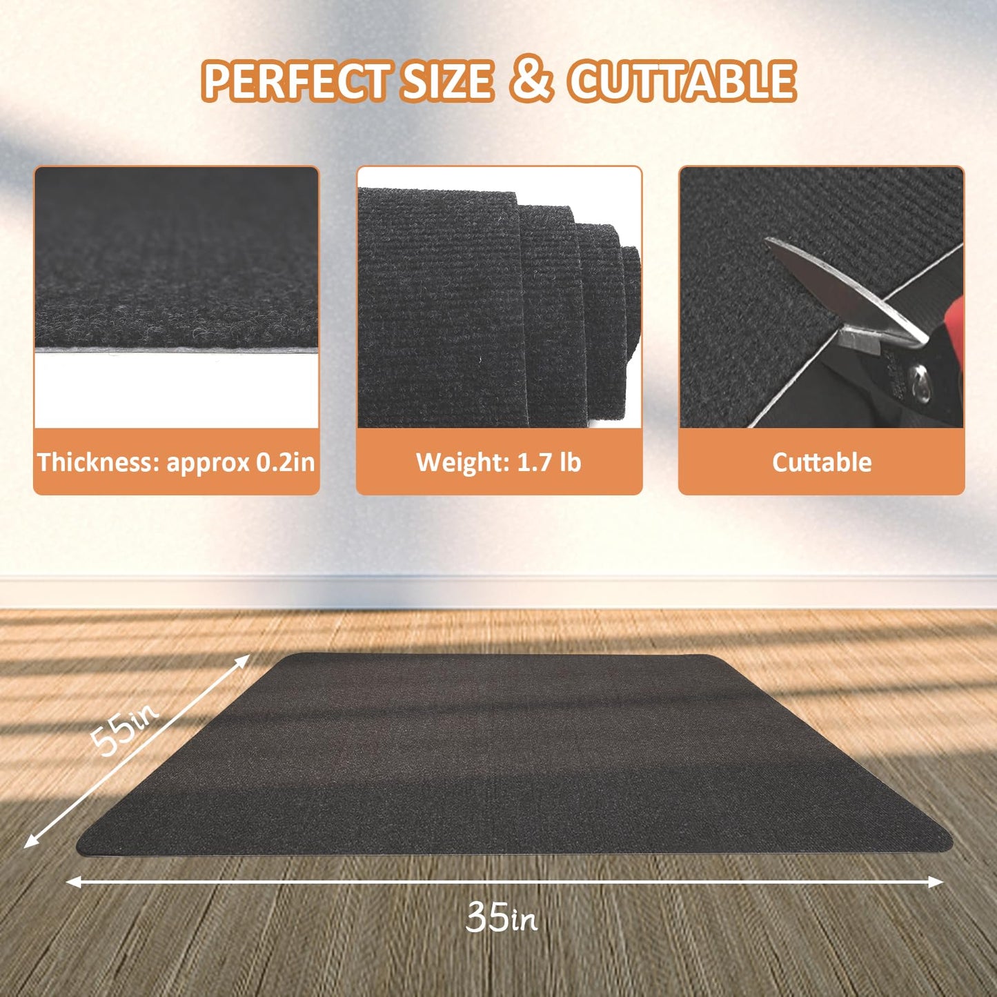 HomeMall Office Chair Mat for Hardwood Floor, 55" x 35" Anti-Slip Mats for Rolling Chair, Large Computer Gaming Chair Mat, Tile Floors Protector for Office Home Gym, Slate Black