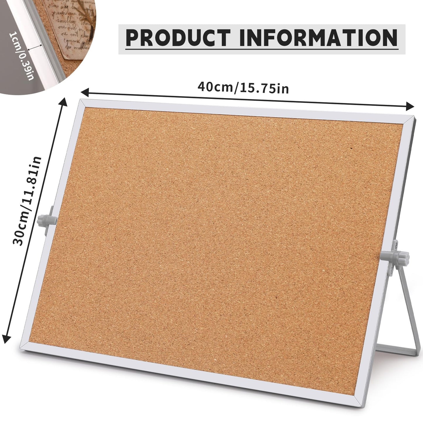 kdafio 11.81"×15.74" Cork Board Bulletin Board, Double Sided Pin Board with Silver Aluminum Border, Desktop Small Cork Board with Stand Suitable for Home, Office, Desk Message Board or Picture Board