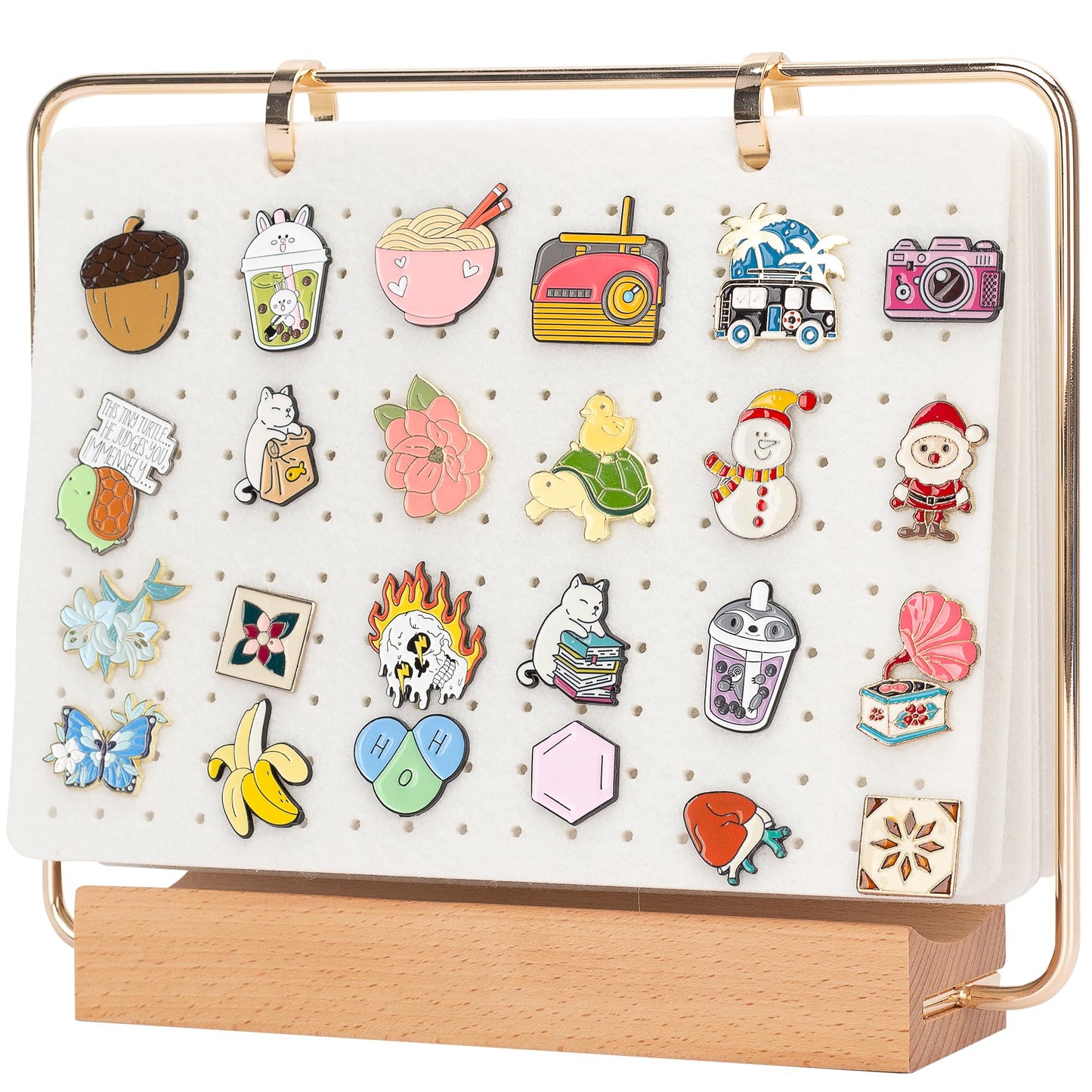 PACMAXI Display Organizers, Brooch Holder, Enamel Pin Pages for Store 180+ Pins, Collection Storage Calendar Wooden Stand With 6 Pages (Not Include Any Accessories) (White)