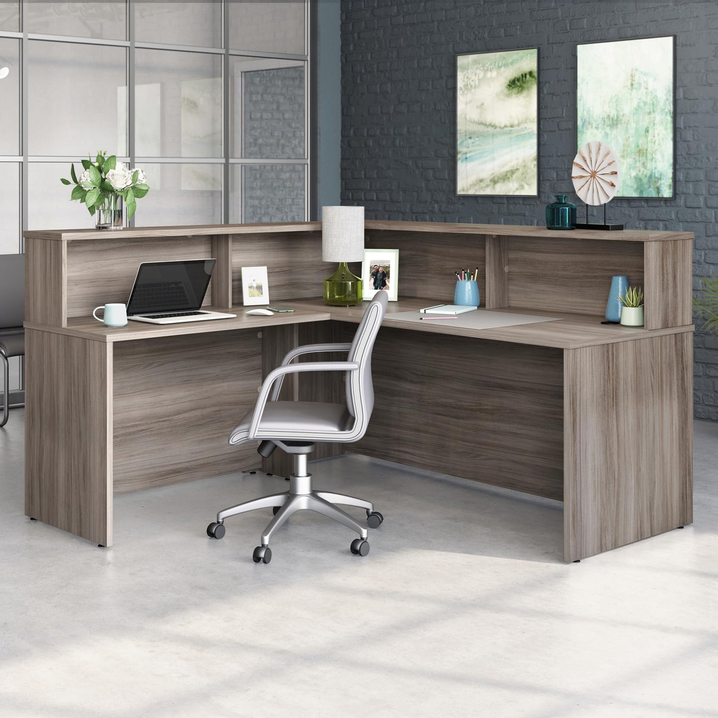 OfficeWorks by Sauder Affirm Reception Station, L: 70.87'' x W: 70.87'' x H: 13.58'', Hudson Elm