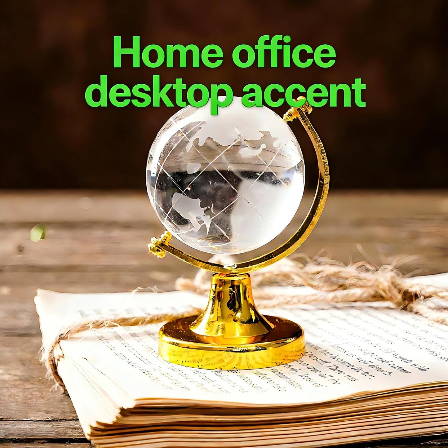 YOFAN Mini Crystal Sphere Globe, Round Earth World Glass Ball Decorative Crystal Desktop Ornament Home Office Decor Golden