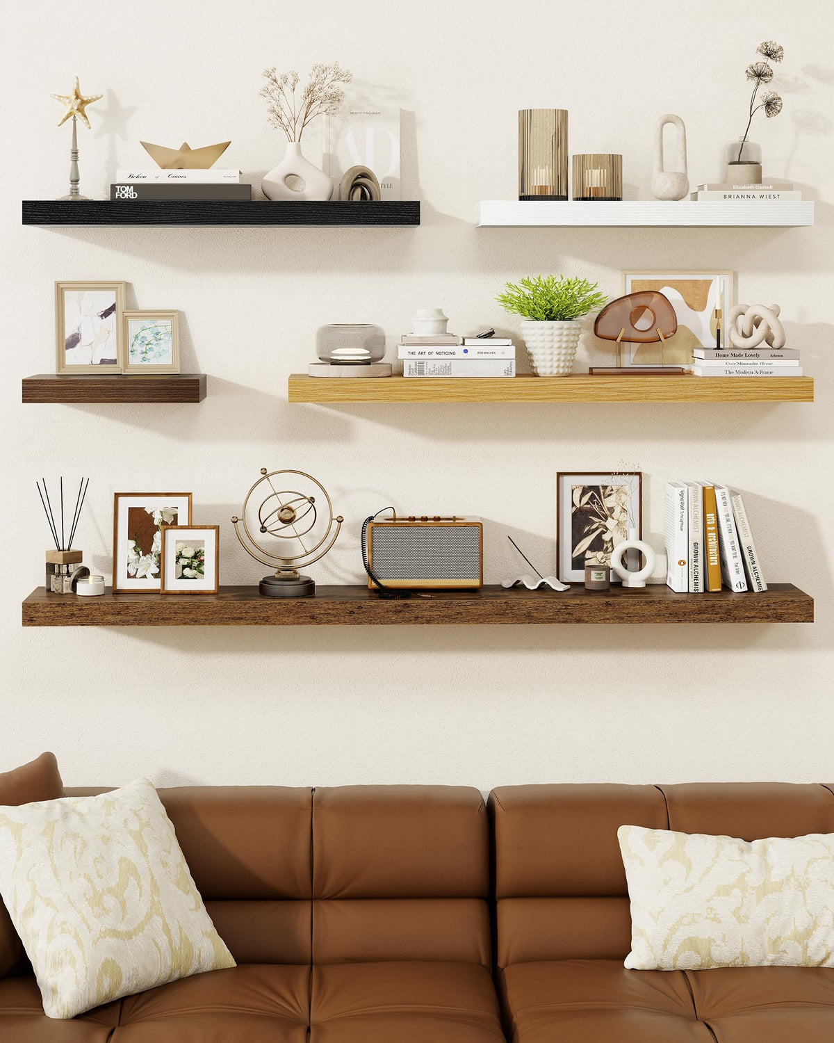 Marsmiles 30" Floating Shelves for Wall, Wooden Shelves with Invisible Brackets Set of 2, Rustic Farmhouse Wall Mounted Shelf for Kitchen Bathroom Living Room Study, Rustic Brown