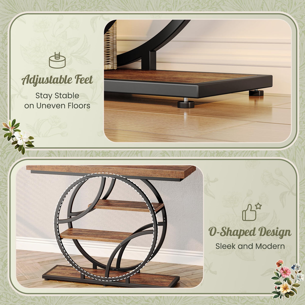 Huuger Modern Console Table, 41.3 Inch Sofa Table with Artistic Curved Metal Frame, Narrow Entryway Table for Hallway, Living Room, Behind Couch, Rustic Brown