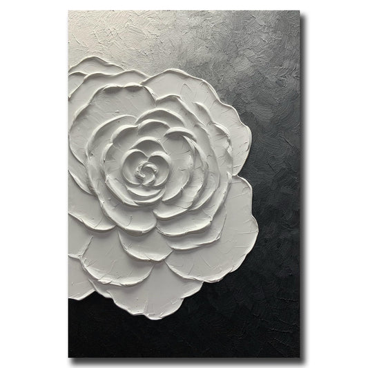 moshinart 24 x 36in Hand-Painted Oil Painting 3D Texture Black White Grey Modern Minimalist Black Abstract Wall Art, Home Office Wall Decoration Flower