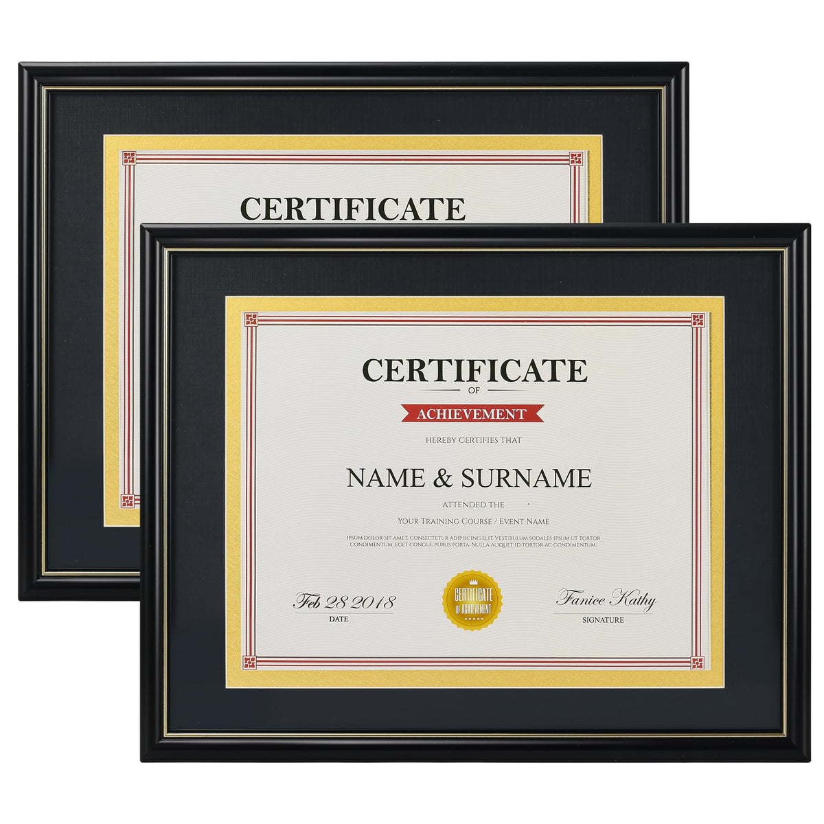 Giftgarden 8.5 x 11 Diploma Frame 2 Pack, 11x14 Frame Matted to 8.5 by 11 Certificate Document Award Degree with Mat for Wall, Black with Gold Trim