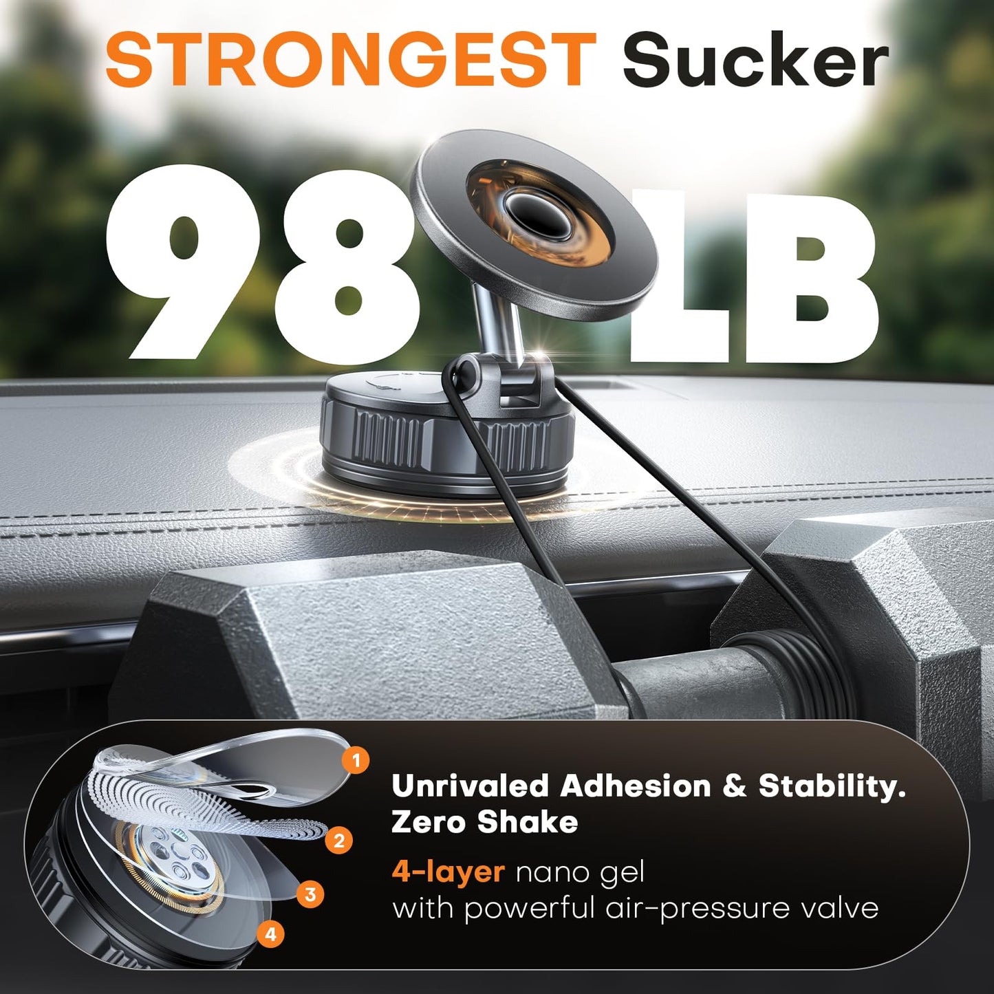 Magnetic Phone Holder for Car [98+ LB Strongest Suction & 2800gf Strongest Magnetic] 360° Adjustable Car Phone Holder for Magsafe Phone Holders for Your Car for iPhone 17 Pro Max 16 15 14 13 12 Plus