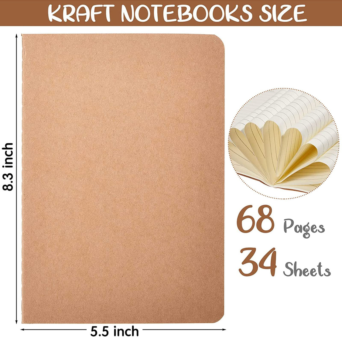 Epakh 48 Pcs A5 Back to School Kraft Paper Notebooks Bulk Blank Lined Optional Sketchbook Travel Journal for Office Students School Classroom Writing Work Drawing Writing (Lined)