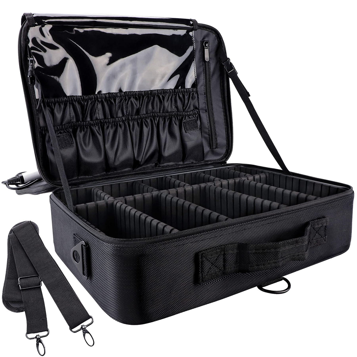 gzcz Large Capacity Travel Makeup Train Case,Professional Cosmetic Bags for Women,Portable Makeup Brush Bag Organizer Storage with Adjustable Dividers and Shoulder Strap