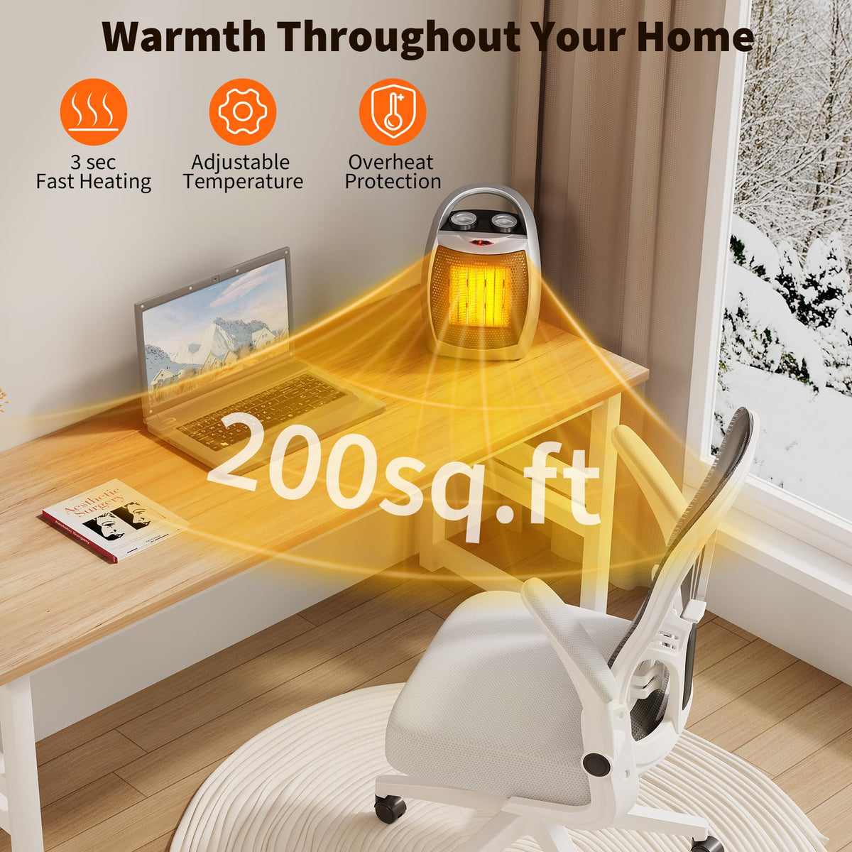 Space Heater - Greenhouse Heater, Heater with Fan, 1500W & 750W, Fast Heating, Safe Quiet with Tip-Over & Overheat Protection for Office Desk & Pets (Silver)
