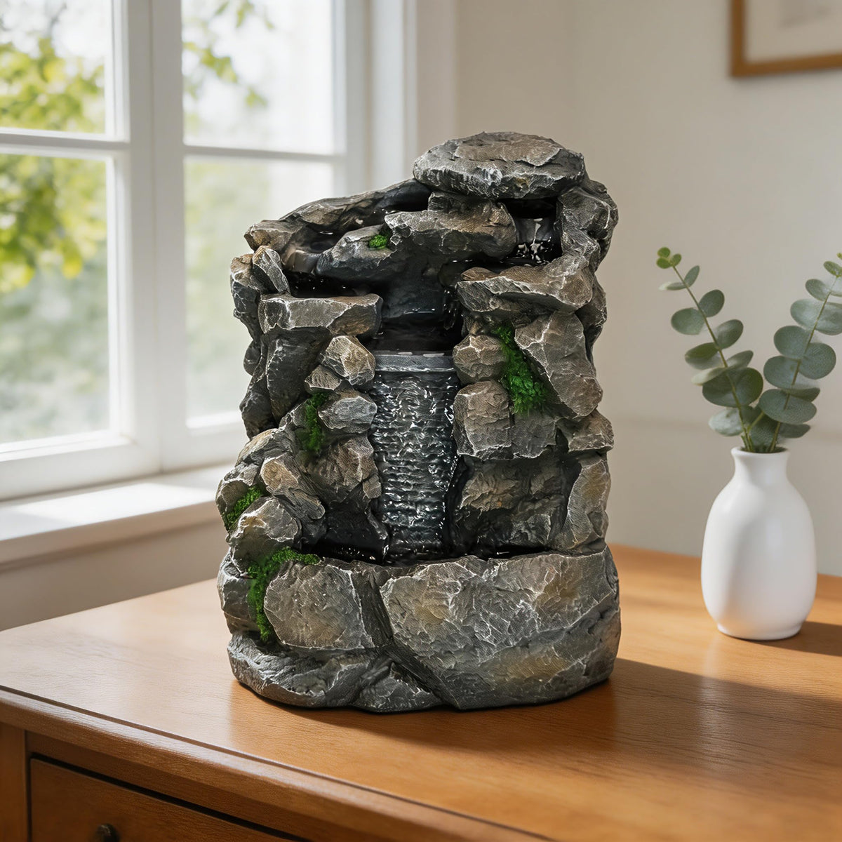 WZAPPKEW Waterfall Fountain Indoor Water Fall Theme Tabletop Zen Fountain for Home Decor Desk Fountain for Relaxation Meditation(Waterfall)