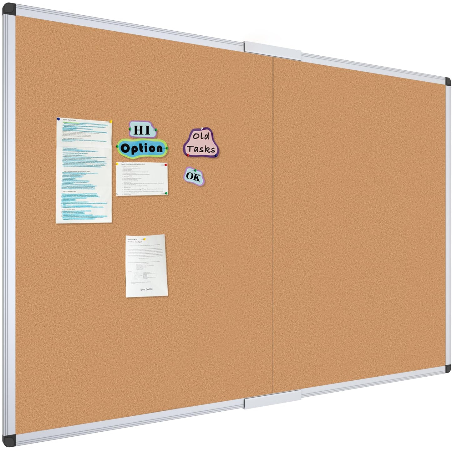 VIZ-PRO 60" x 36" Large Cork Bulletin Board, Foldable & Wall-Mounted Notice Pin Board with Silver Aluminum Frame, for School Home Office - 5' x 3' Corkboard