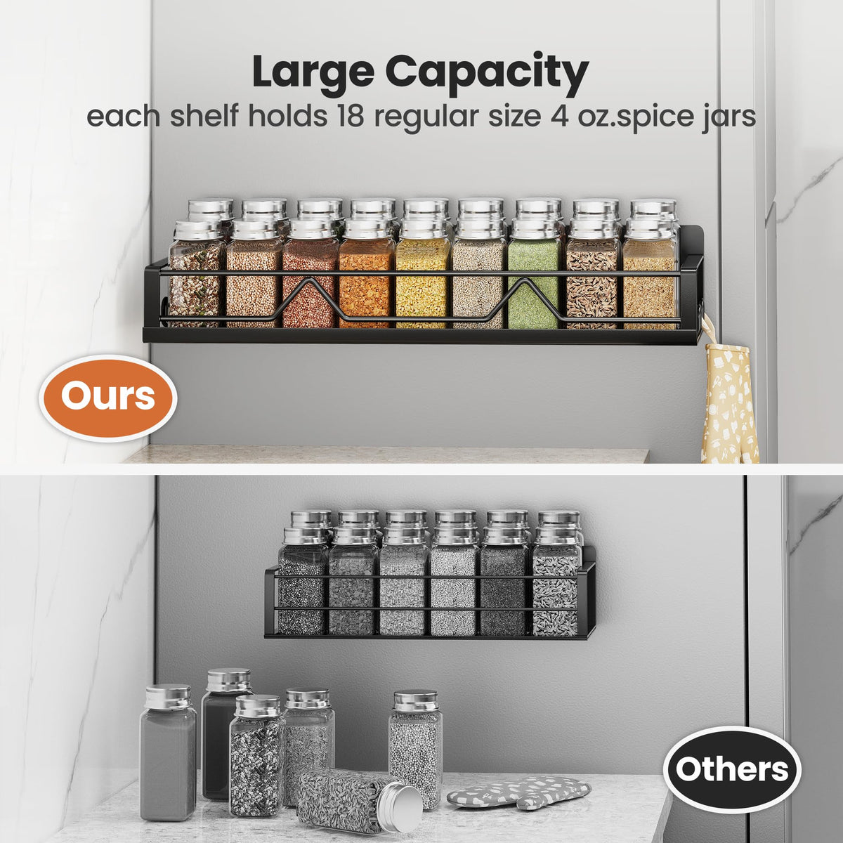 Mystozer 16.9 Inch Wide Large Capacity Magnetic Spice Rack for Refrigerator,4 Pack Metal Fridge Shelf Apartment Essentials Fridge Organizer Magnetic Storage Fridge Magnet Organizer(Black)