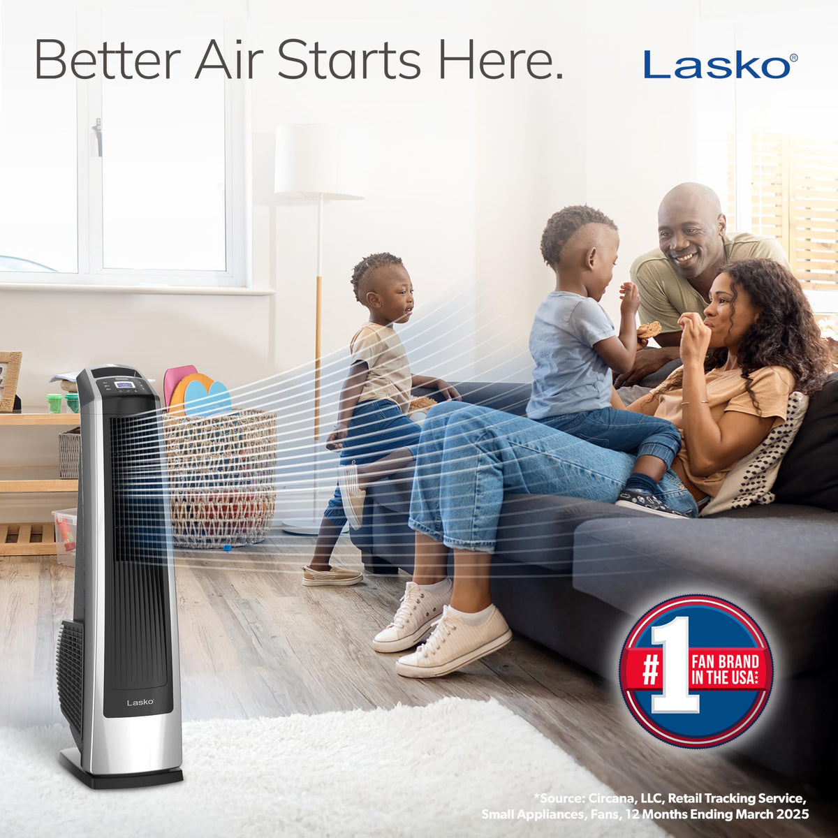 Lasko High Velocity Oscillating Tower Fan for Bedroom, Garage, Basement, and Gym with Remote Control, Timer, 3 Powerful Speeds, 35" Silver/Black, U35115