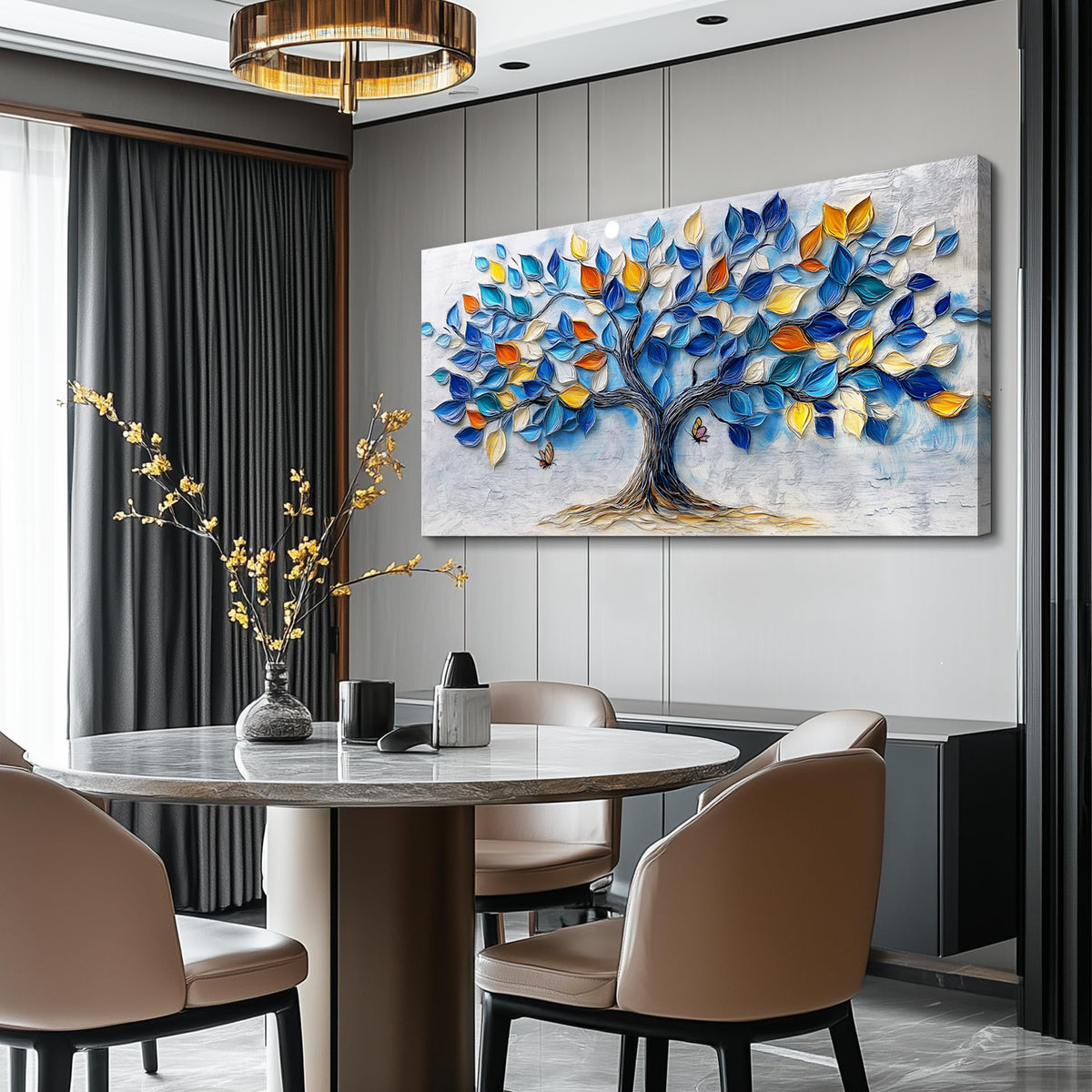 VXMXFTE Wall Art For Living Room Bedroom Wall Decor For Office Dining Room Abstract Blue Tree Painting Restaurant Hallway Wall Home Decor Prints Canvas Artwork Picture Ready To Hang 20x40 Inches