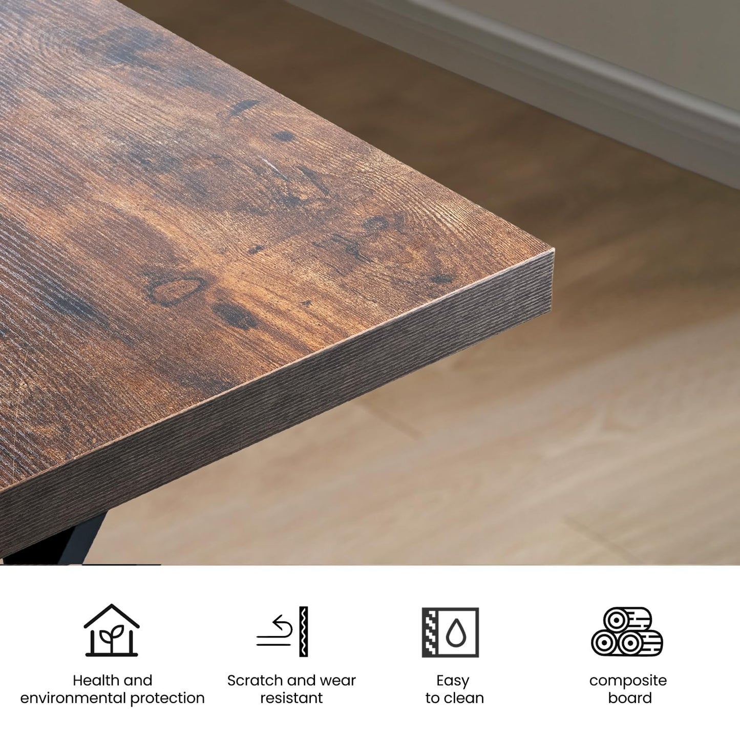 Younhomedge 70.9Inch Office Desk, Executive Office Desk，Modern Industrial Style, Z-Shaped Table Legs, Country Black Wood Grain Top, for Home Office, Study, Conference (Iron Wood)