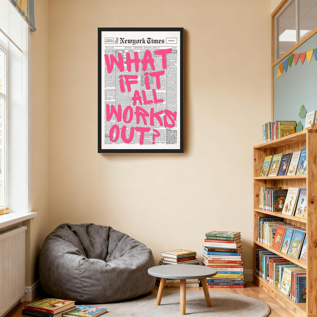 Balsuka Black Framed Trendy Newspaper Canvas Wall Decor Pink What If All Works Out Positive Affirmation Quote Wall Art Motivational Poster Print Painting for Bedroom Living Room Office 8x12inch