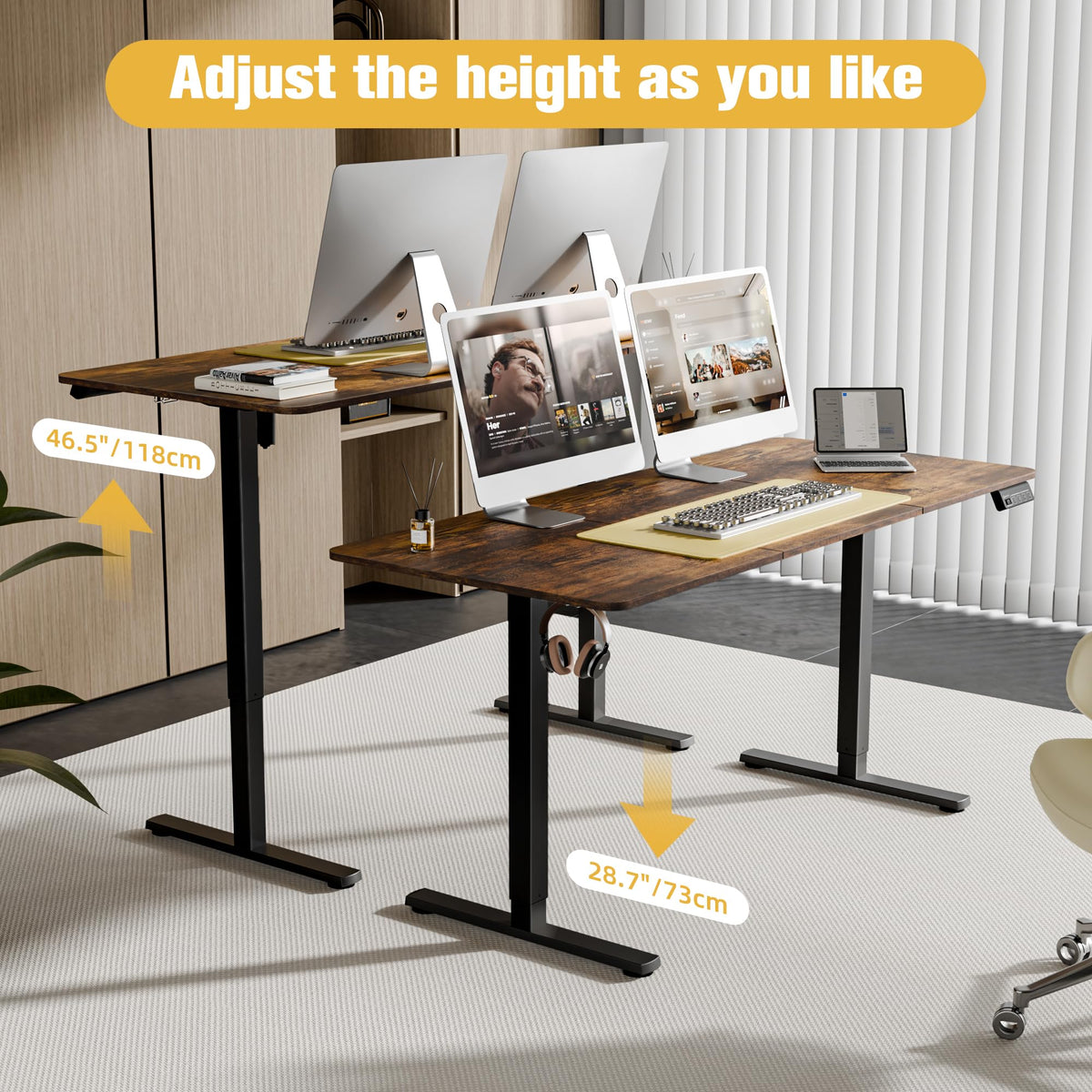 ERGOMAKER 63" Electric Standing Desk, Adjustable Height, Sit Stand Up Desk for Home Office & Computer Workstations, Memory Controller, Rustic Brown