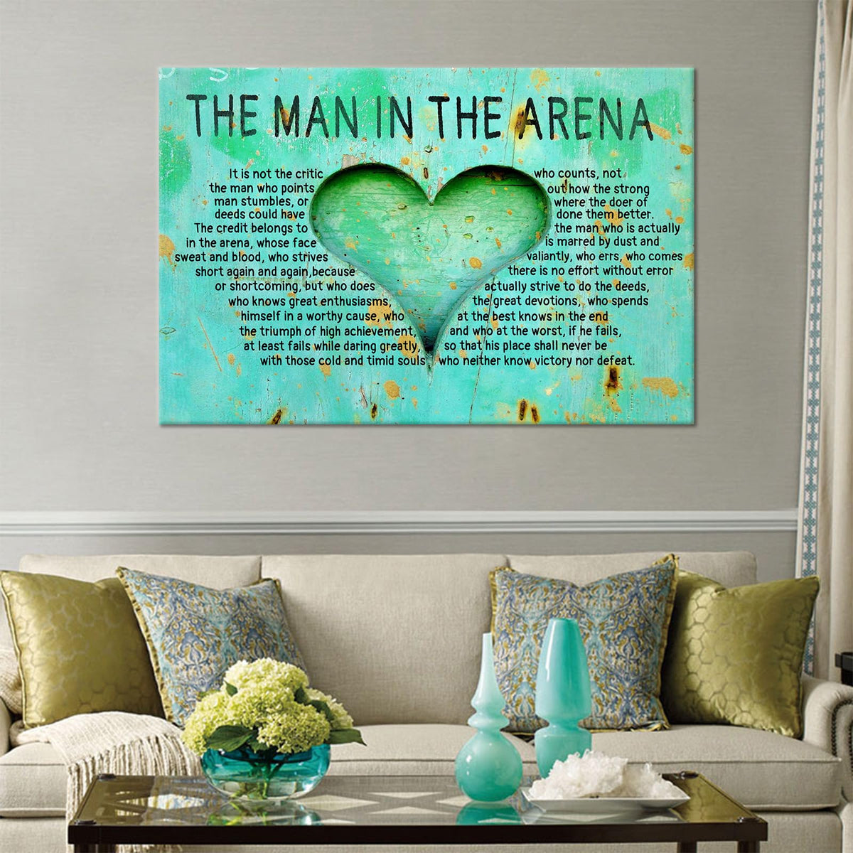 DINGFUN Large Man in the Arena Wall Art, Theodore Roosevelt Quote Framed Inspirational Canvas Print for Executive Office Conference Room, Professional Leadership Decor Success Artwork, 36x24 Inch