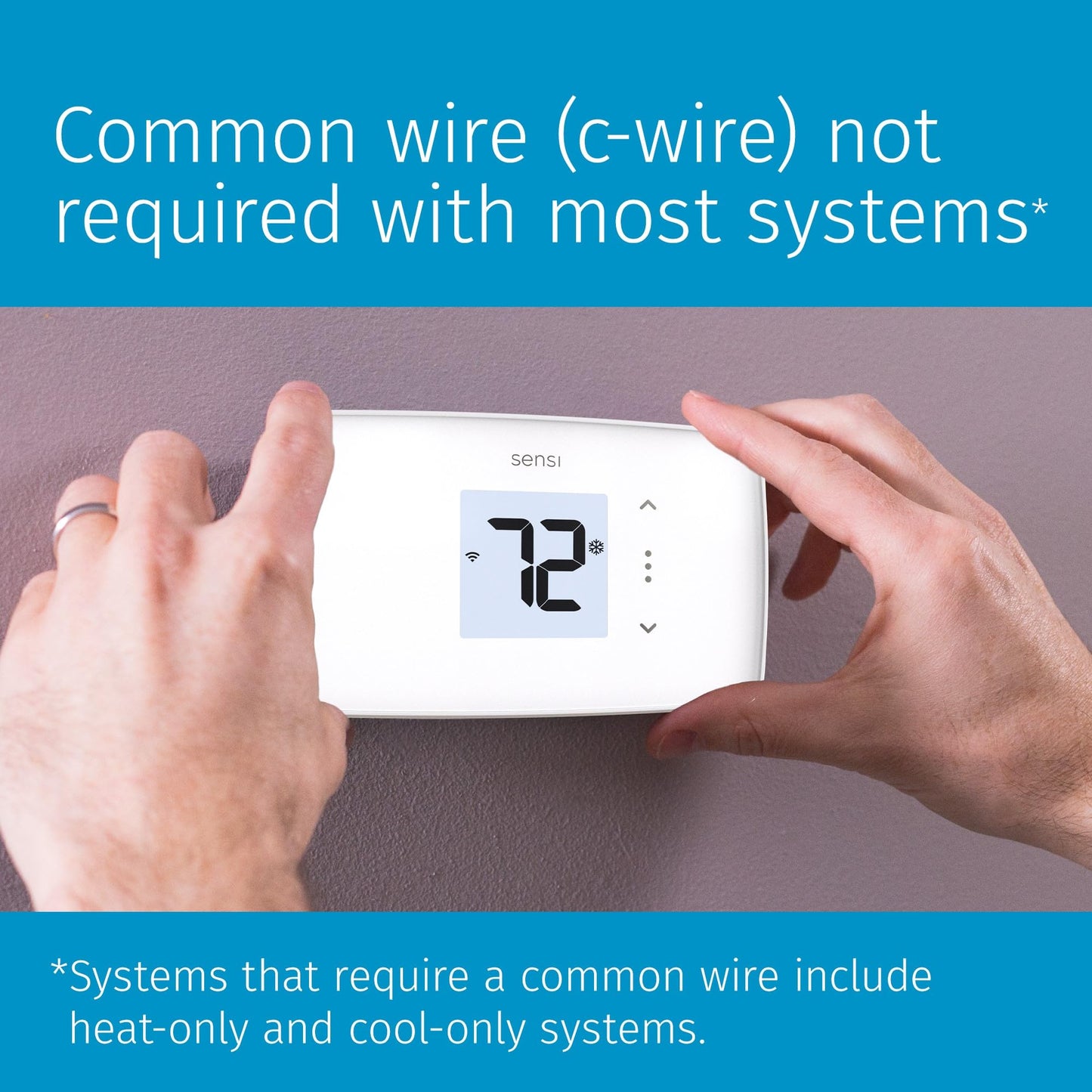 Sensi Lite Smart Thermostat, Programmable, WiFi, Easy DIY, Works With Alexa, ENERGY STAR Certified, ST25W, Most Systems C-Wire Not Required, C-Wire needed with Heat/Cool Only & Heat Pump System -White