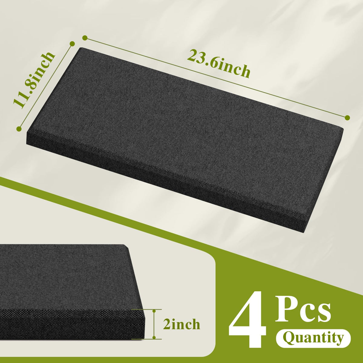Laapee 4 PCS Acoustic Wall Panels, 23.6" x 11.8" Fiberglass Sound Absorbing Wall Panels with Easy Install & Class A Fire Rating, for Studio/Office/Home Theater & Gaming Rooms (Black)