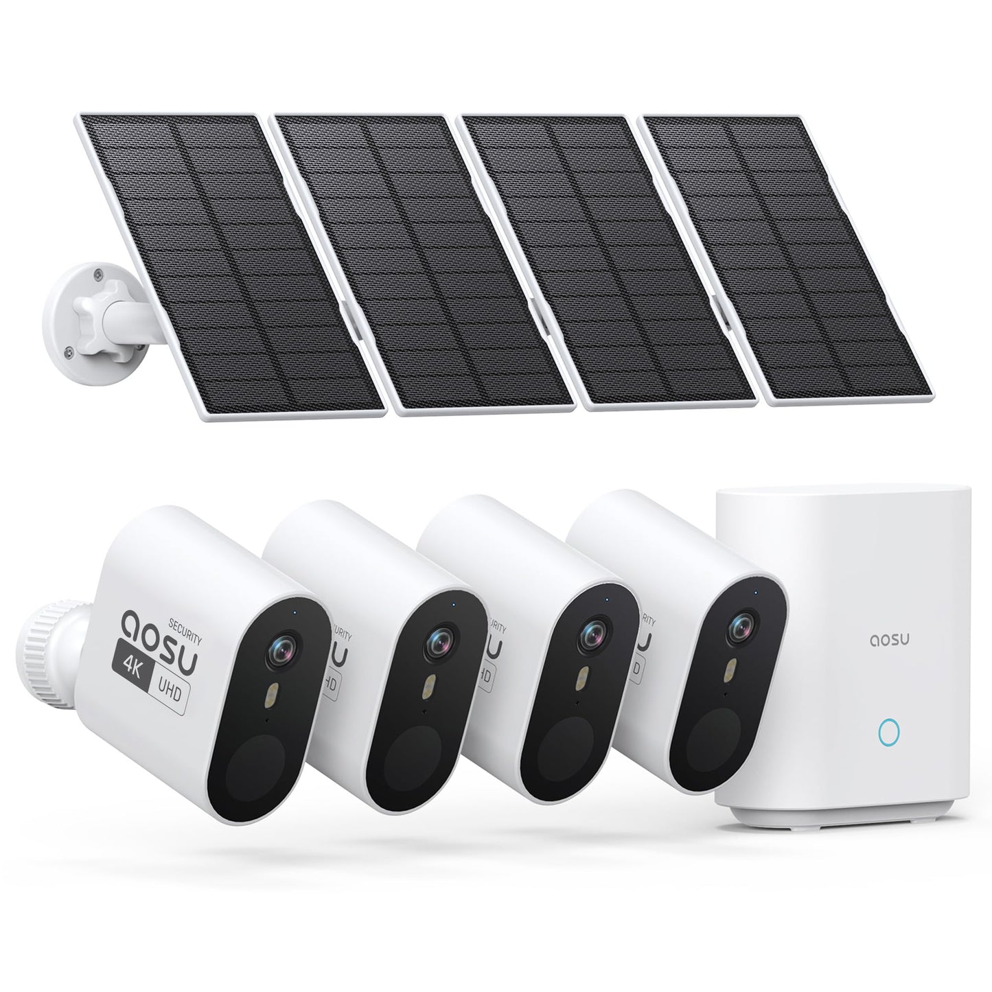 aosu 3K/5MP Security Cameras Outdoor Wireless Home Surveillance System, Solar Powered, 166° Ultra-Wide-Angle, HD Color Night Vision, Spotlight & Siren Alarm, Motion Alert, Easy Setup, 4-Cam-Kit