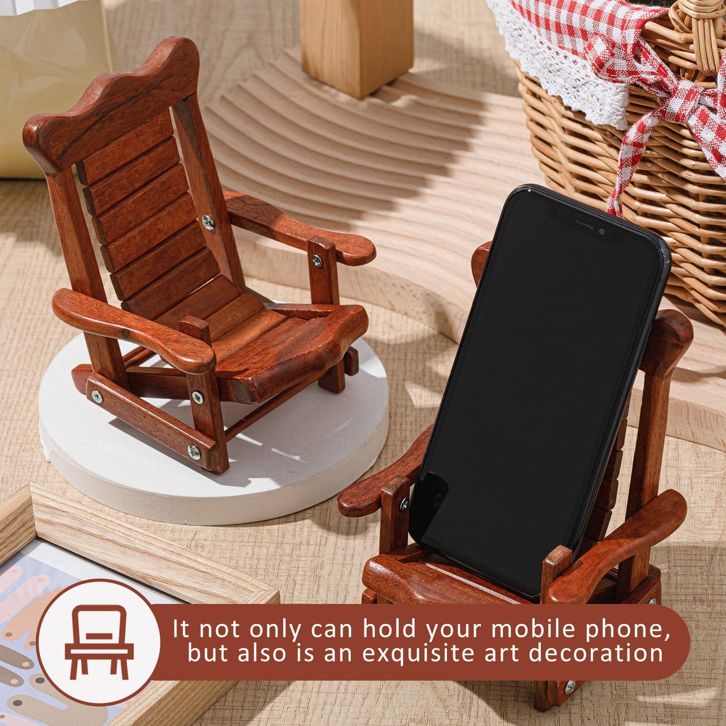 Kingdder 2 Pcs Christmas Wood Cell Phone Stand Gifts Folding Chair Wooden Phone Holder Adjustable Office Cellphone Stand Portable Cute Desktop Chair Shape Mobile Smartphone Holder for Desk Home Travel