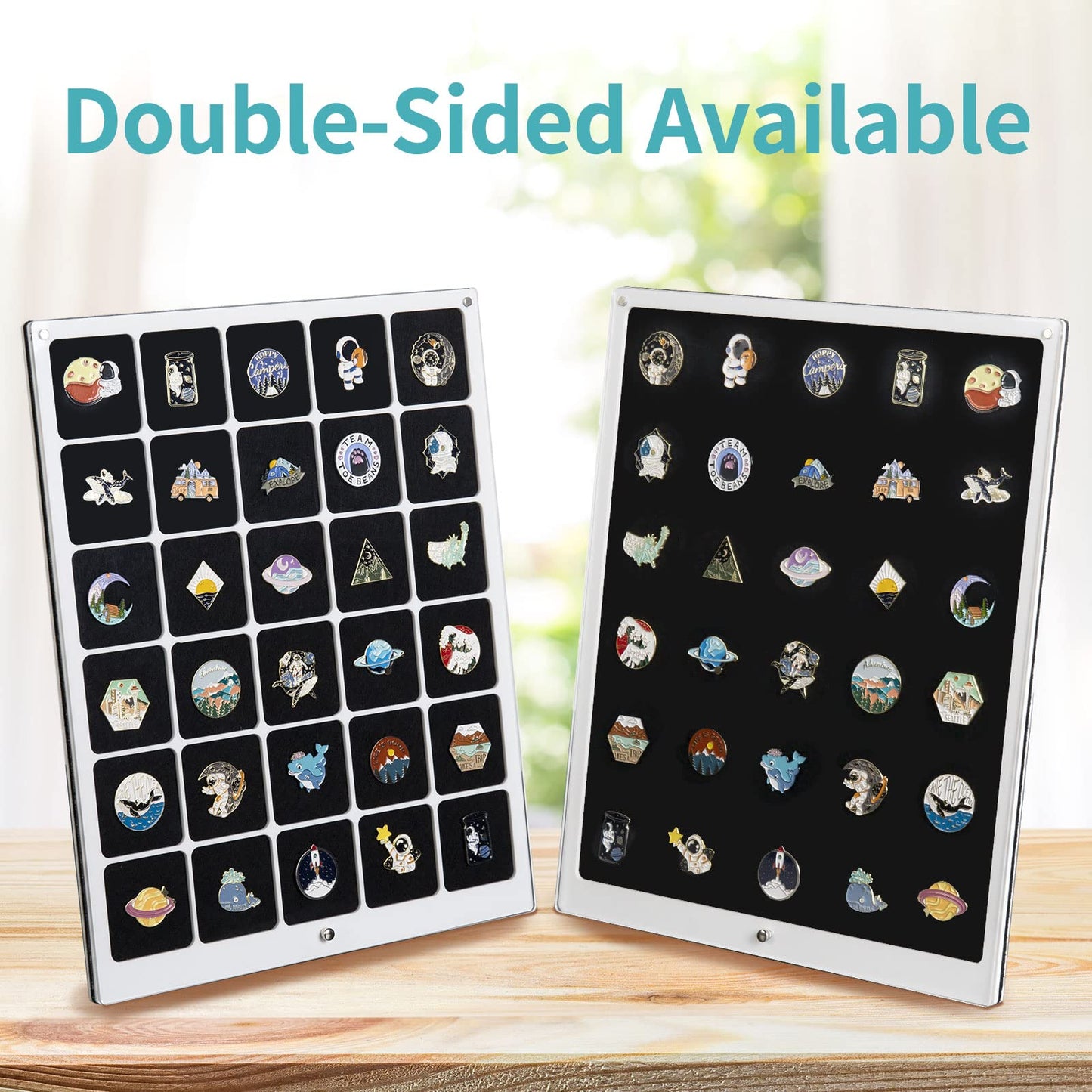 HIIMIEI Acrylic Pin Display Board, 11x14 Enamel Pin Display Frame, Dustproof Shadow Box Pin Holder, Double Sided Jewelry Lapel Pins Collection Case for Wall and Tabletop (30 Grids)