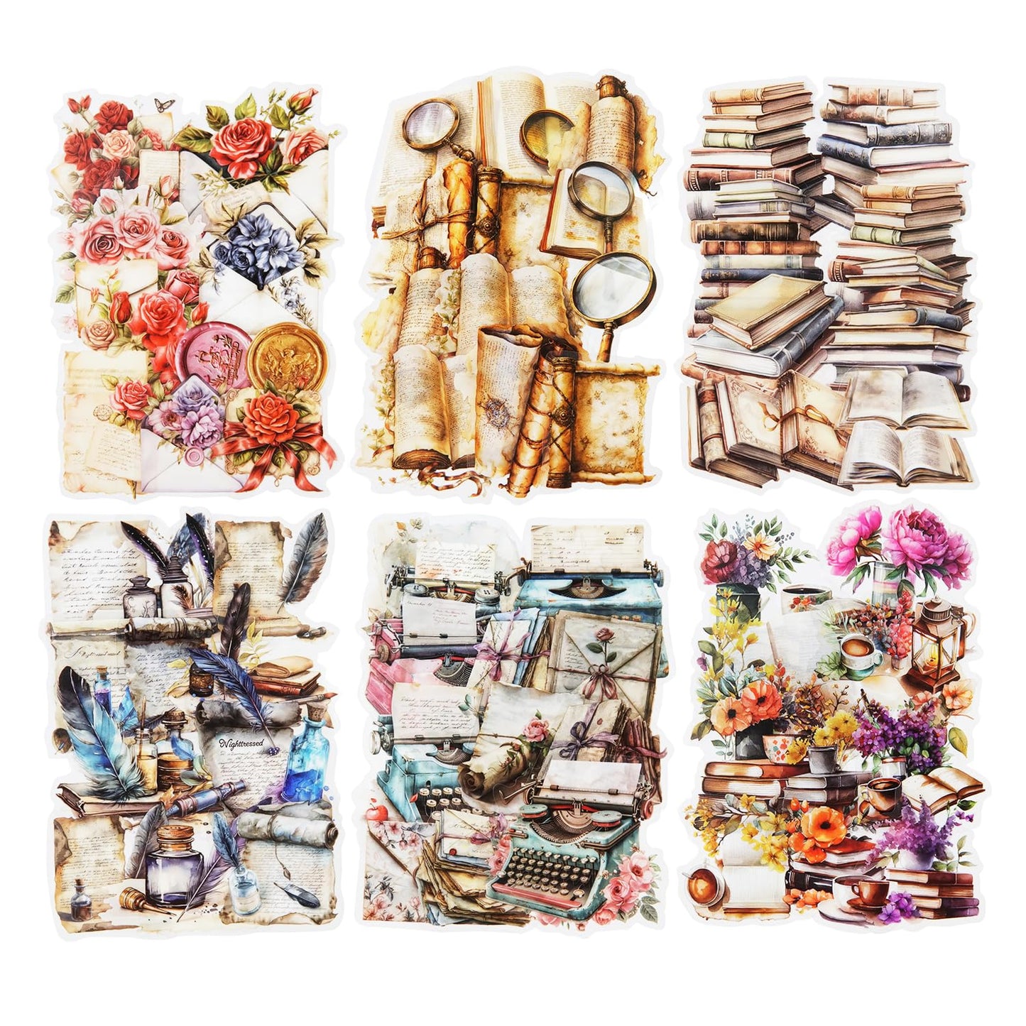 AuriicLeaf Vintage Book PET Sticker Set, 120PCS Retro Ephemera for Scrapbooking, Journaling, Crafting, DIY Projects, and Art Supplies