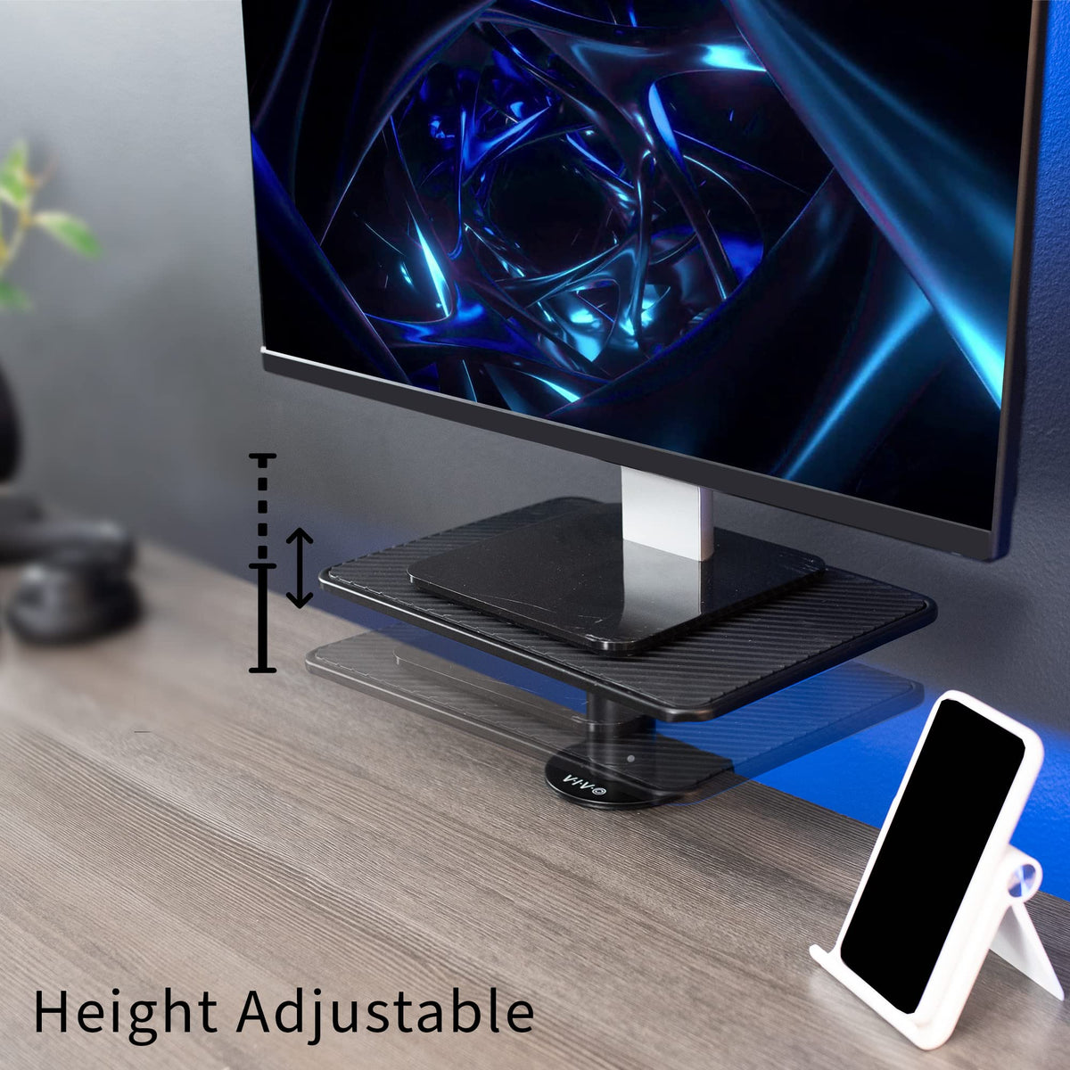 VIVO Clamp-On Universal Height Adjustable Ergonomic Computer Monitor and Laptop Riser, Tabletop Desk Stand, C-Clamp Design, Black, STAND-V000SCB