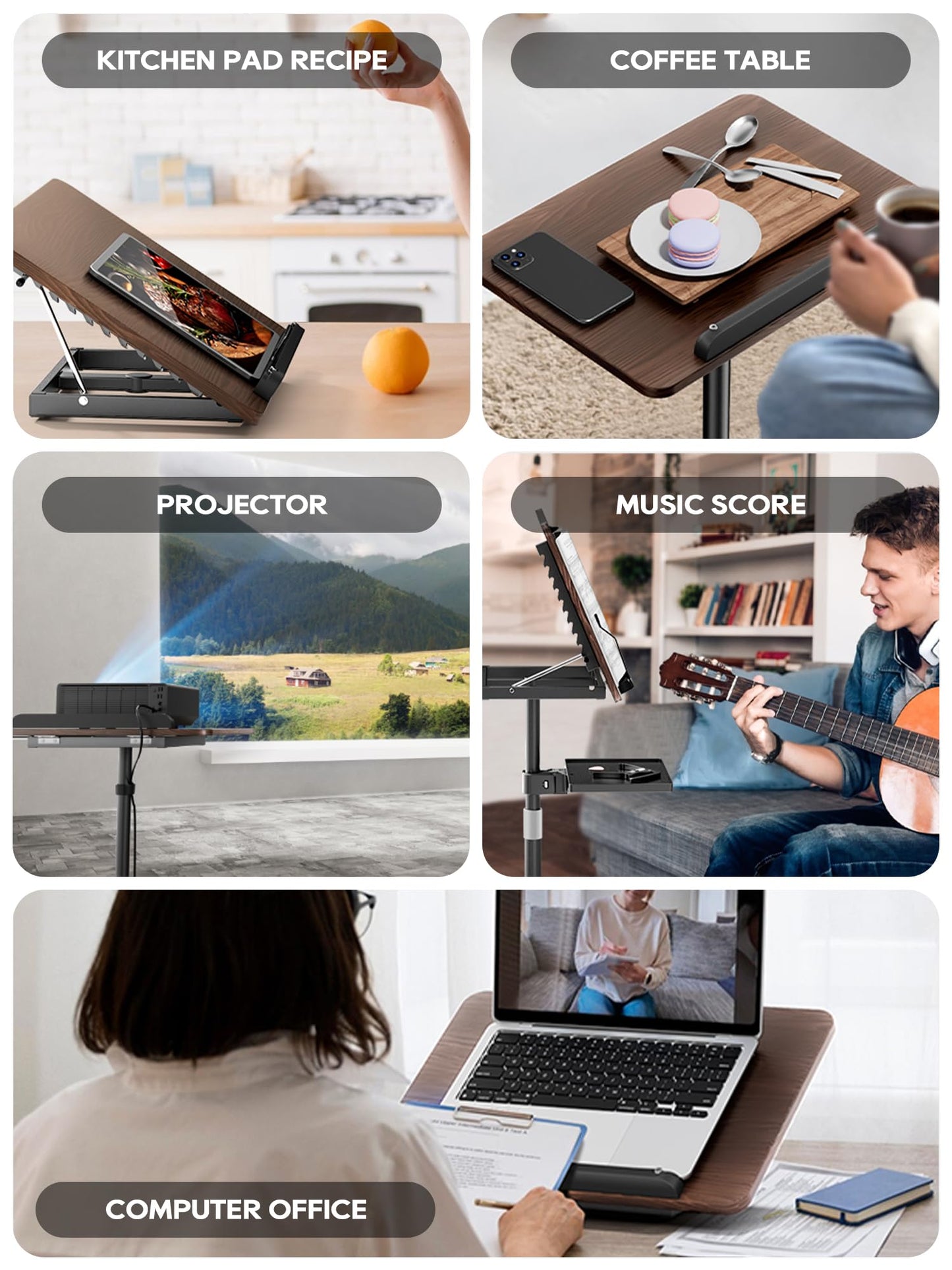 2 in 1 Adjustable Book Stand - Dual-Use Floor and Desktop Book Holder Stand, Height Adjustable 23.5-52 in, Elastic Page Clips for Music Sheet, Recipe, Tablet, Laptop-Black