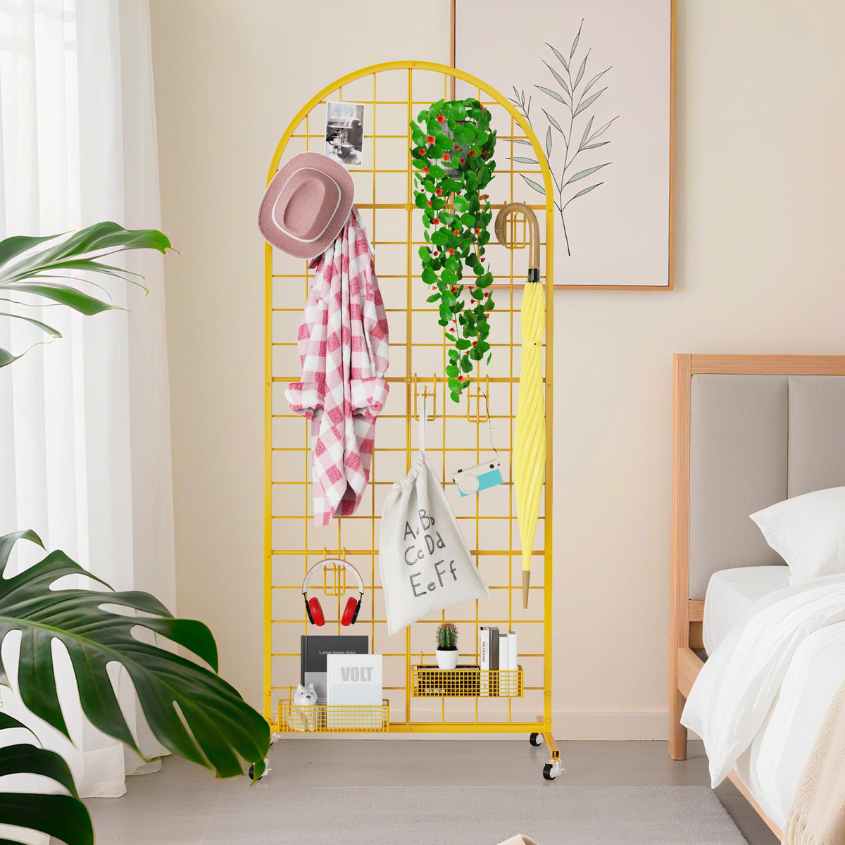 VGMiu Grid Wall Panel 1PCS Display Stand 2' x 5.2' FT Gold Grid Wall Panels Movable Retail Display Racks Floorstanding Gridwall Heavy Duty with Wheel for Art Craft Photo Displays Fair Trade Show