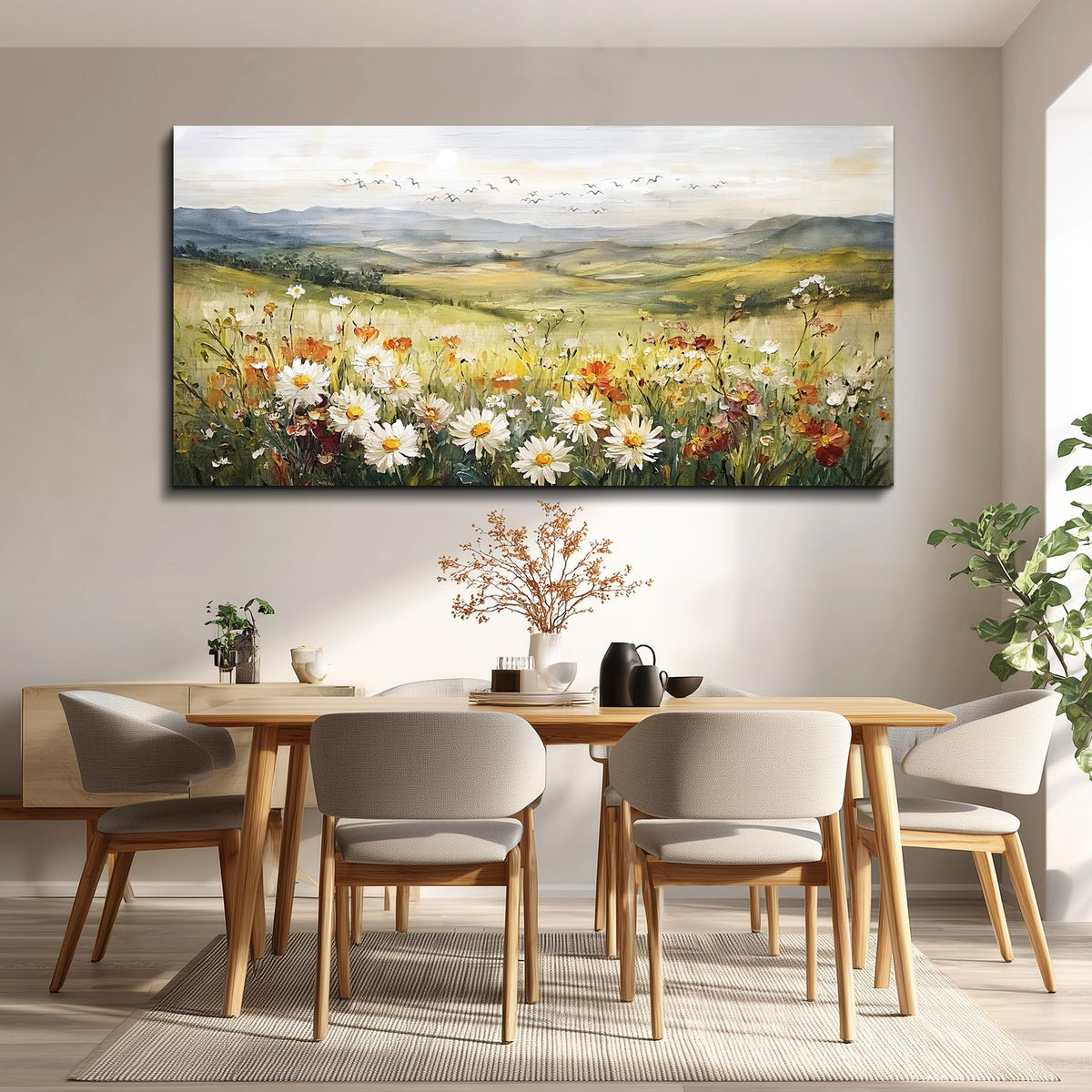 FUHAIHUA Canvas Wall Art For Living Room Large Framed Wall Decor For Office Modern Bedroom Decorations Prairie Flowers Landscape Pictures Farmhouse Paintings Artwork Aesthetic Home Decor 30" x 60"