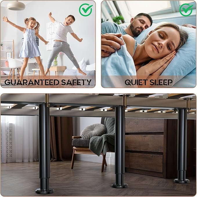 4-Piece Adjustable Height Bed Support Legs, Extra Sturdy Steel