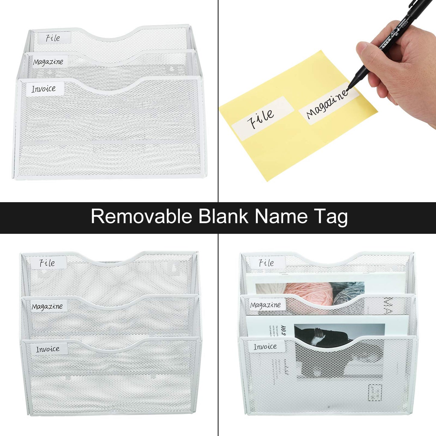 PAG Hanging Wall File Holder Mail Organizer Wall Mount Document Letter Rack, 3-Tier, White