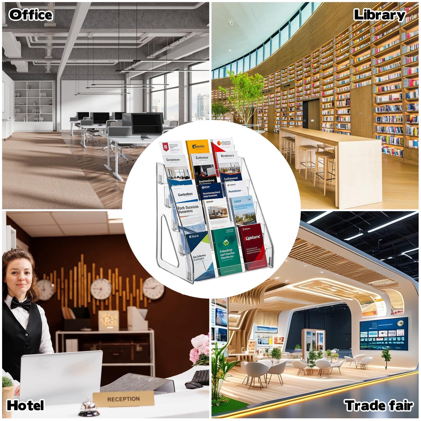 5 Tier Brochure Holder 12x13 Inch Acrylic Literature Display Stand Holds 3 Brochures in One Row Clear Pamphlet Holder Display Stand for Flyers Booklets Table Signs Office Home Store, Pack of 1