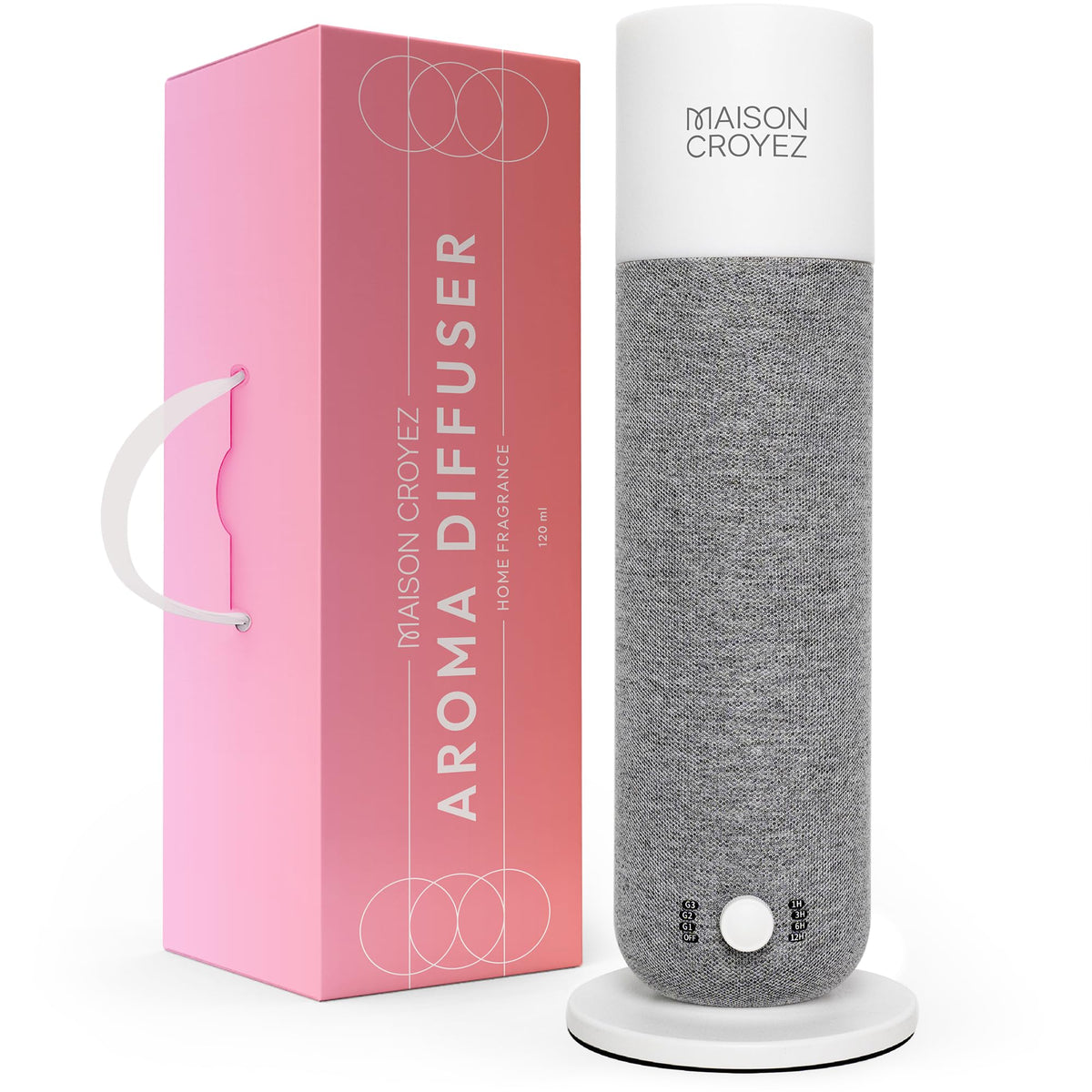 Maison Croyez Waterless Essential Oil Diffuser (120ml Bottle) – Nebulizing Aroma Diffuser, 3 Intensity Levels, 1/3/6H Timer + Auto Mode, Warm Ambient Light, Up to 600 sqft