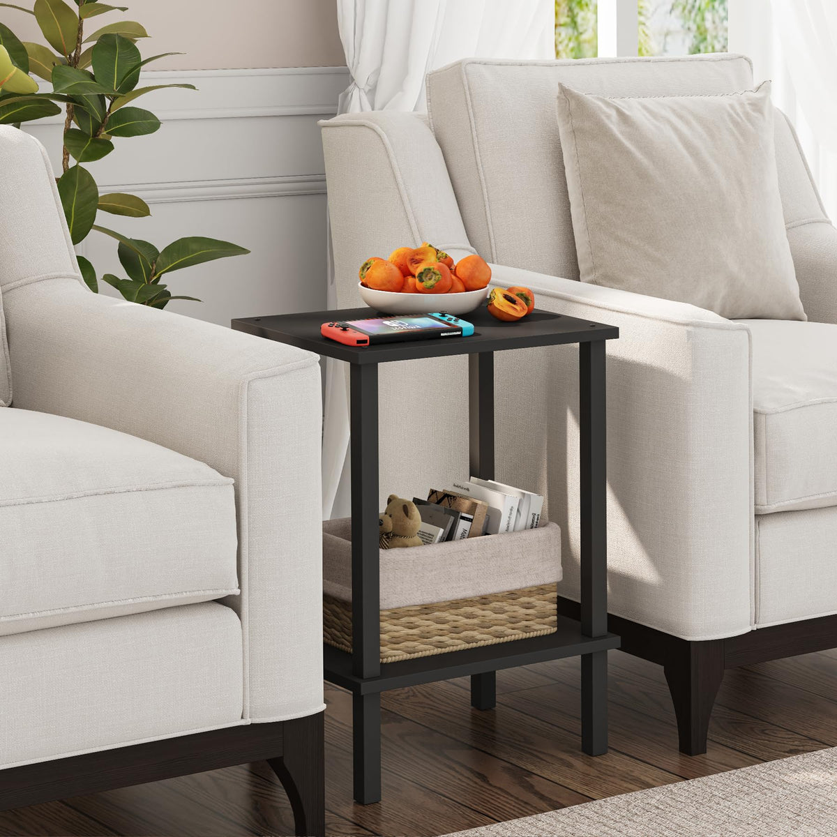 TUTOTAK End Table, Set of 2, Side Table, Nightstand, 2-Tier Storage Shelf, Sofa Table for Small Space, Living Room, Bed Room TB01BK035