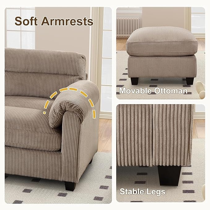HAOMARKETS Corduroy Sofa Set, Upholstered Armchair and Loveseat Sofa Set of 2