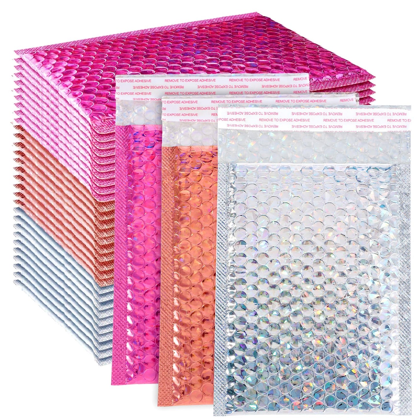 60 Pcs Bubble Mailers Holographic Bubble Mailers Opaque Padded Envelopes Self Seal Shipping Envelopes for Mailing, Packaging, Boutique, Thick Bubbles Padded Mailer - 5.9 x 7.87 Inch