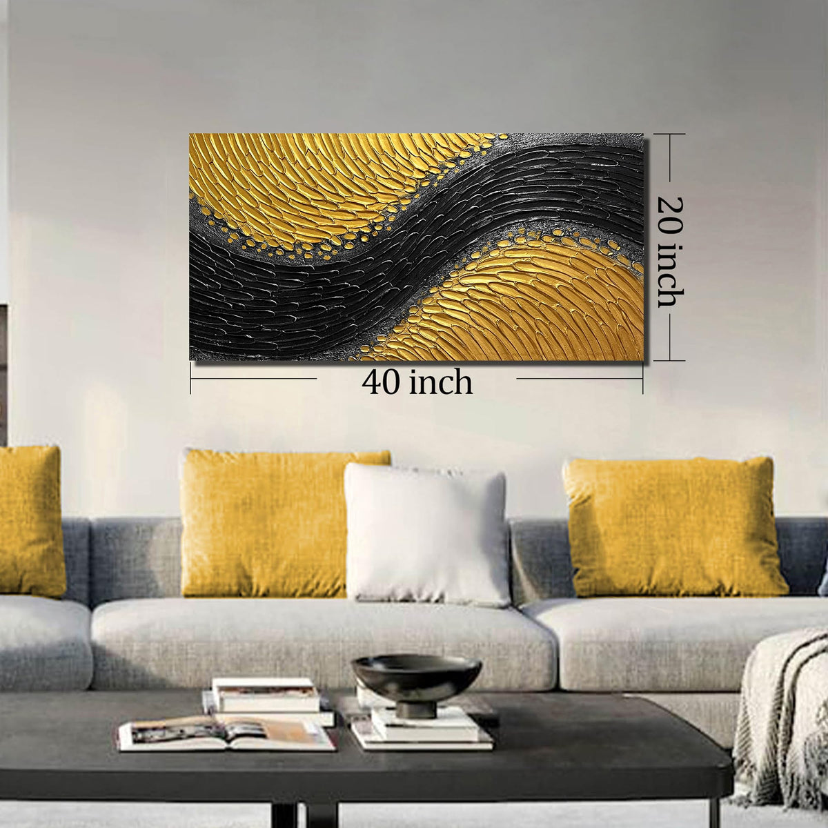 CPKATMT Abstract Painting Wall Art for Living Room Black and Gold Wall Art for Office 3D Textured Canvas Wall Decor for Bedroom Size 20 x 40 Inch