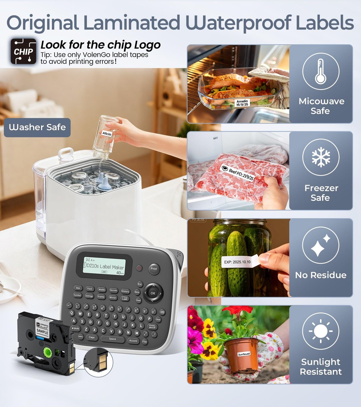 VolenGo Label Maker Machine with Tape, Label Maker Waterproof Labels 12mm, D210s Laminated Labeler Machine, Multi Icons Borders & One-Touch Keys, Labelmaker for Home Use/School Office Supplies