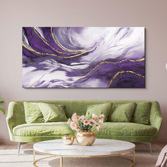 yiijeah Large Wall Art for Living Room - Canvs Artwork for Living Room - Purple and Gold Abstract Canvas Wall Decor - Modern Frame Wall Decor for Bedroom Office Picture Home Decor