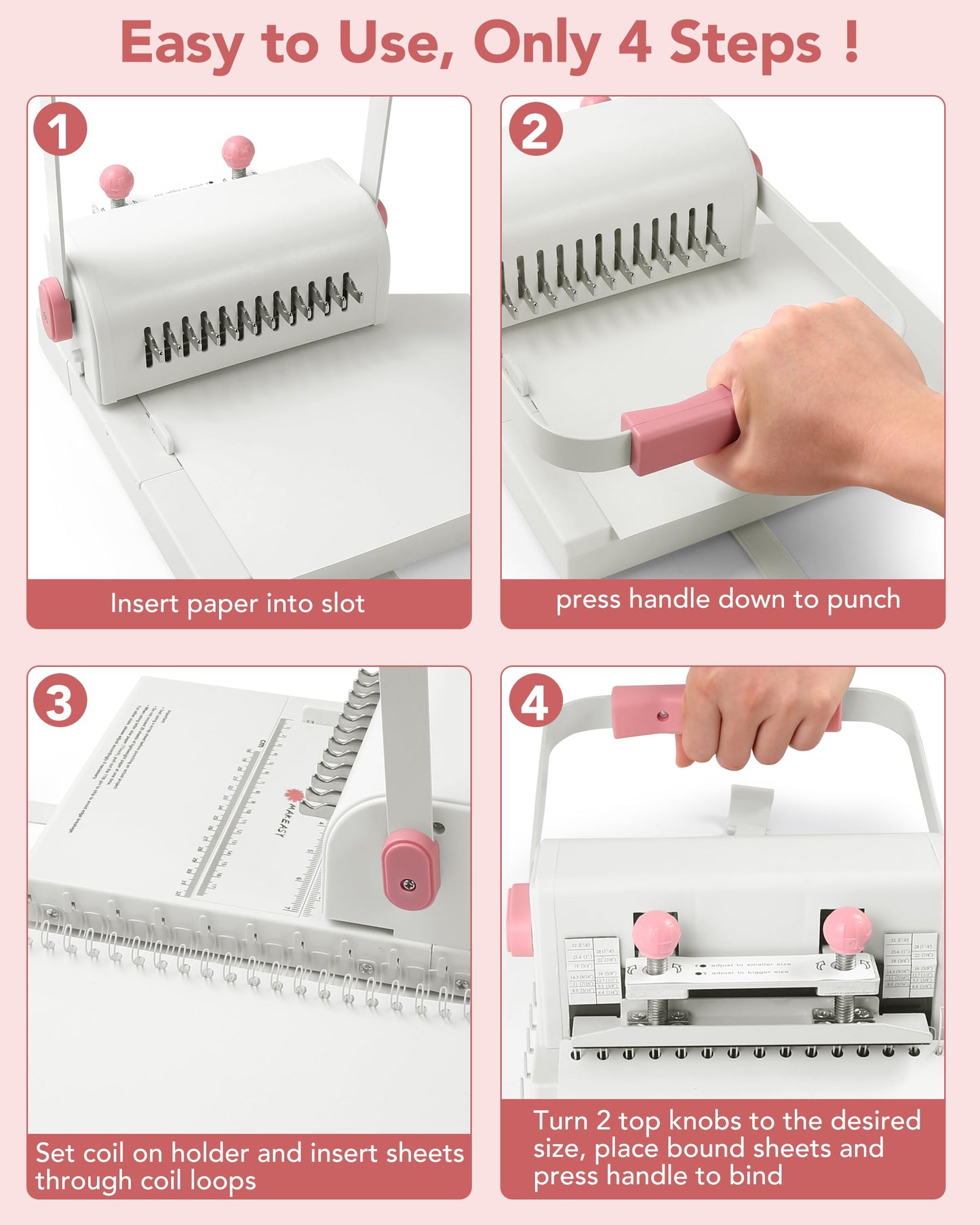 MAKEASY Binding Machine Hole Pitch 2:1 - Portable Book Binding Kit with 10PCS 5/8'' Binding Wires & Plier, for DIY Notebooks, Albums, Journals, and Calendars – Circle Holes, 20 Sheet Punch Capacity